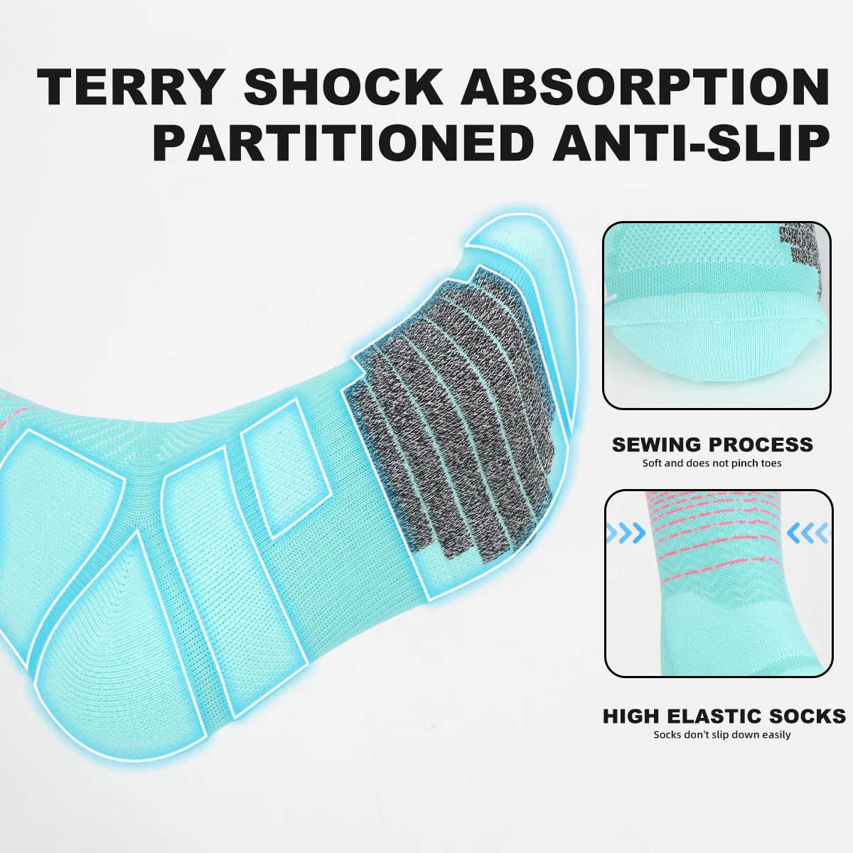 WRELS Socks Athletic Cushion Moisture Wicking Sports Socks Thickening Towel Bottom Sweat Absorbing Shock-absorbing Running Socks - Image 4