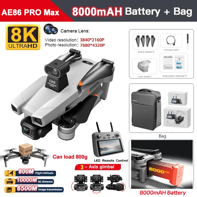 2025 New 8K AE86 Pro Max Drone Professional aerial photography HD 8K With Screen Remote Control 10KM Obstacle Avoidance - Image 10