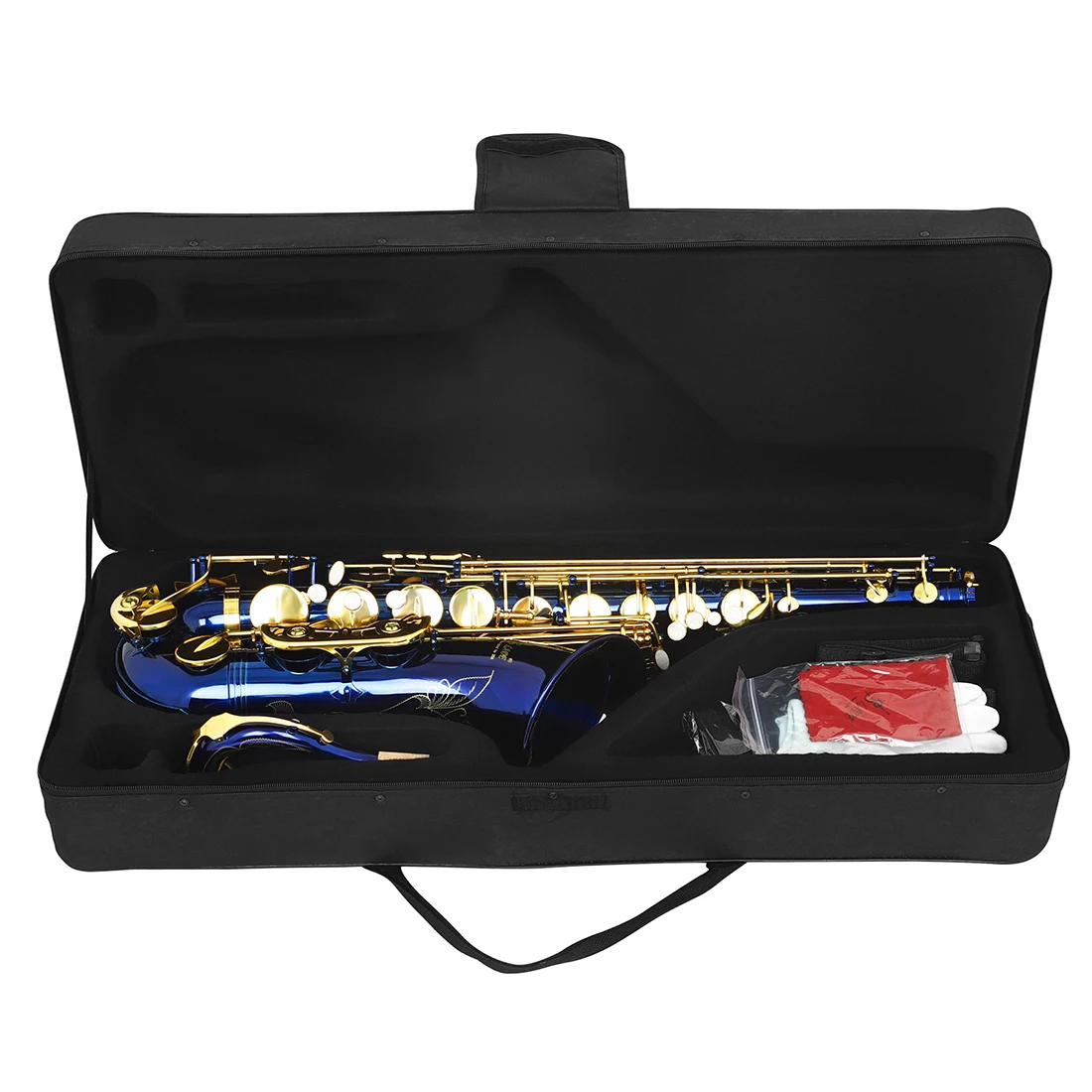 SLADE Bb Tenor Saxophone Blue Gold Key B Flat Tenor Sax Set with Carrying Case Mouthpiece Cleaning Brush Accessories - Image 3