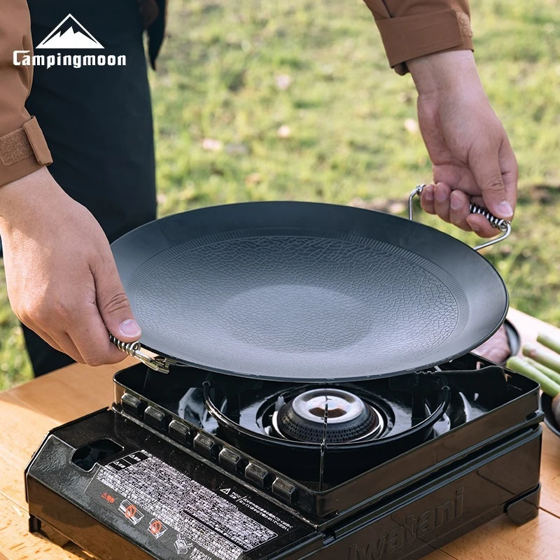 Campingmoon GRW-27F/GRW-33F Camping Outdoor Cookware Set Utensil Steel BBQ Grill Plate Griddle Cooking Pot Non-stick Fry Pans - Image 4