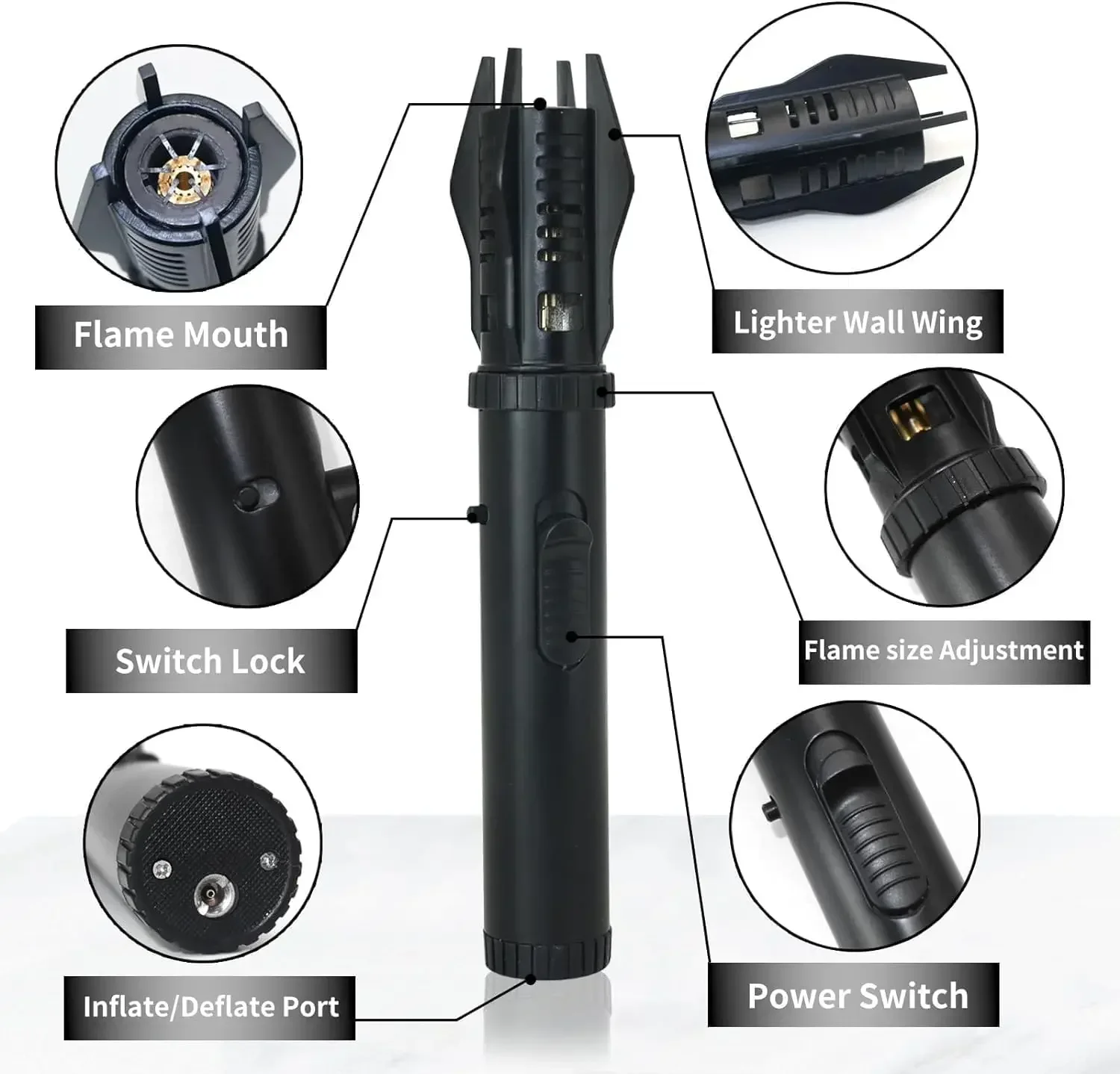 Windproof Torch Butane Gas Lighter Adjustable Flame Candles Lighter with Safety Lock Cool Lighters for Cigar BBQ Baking Camping - Image 3