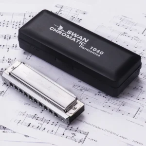 SW1040 Swan Chromatic Harmonica 10 Holes 40 Tones Key of C Silver with Exquisite Box Harmonica