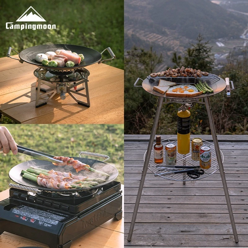 Campingmoon GRW-27F/GRW-33F Camping Outdoor Cookware Set Utensil Steel BBQ Grill Plate Griddle Cooking Pot Non-stick Fry Pans - Image 3