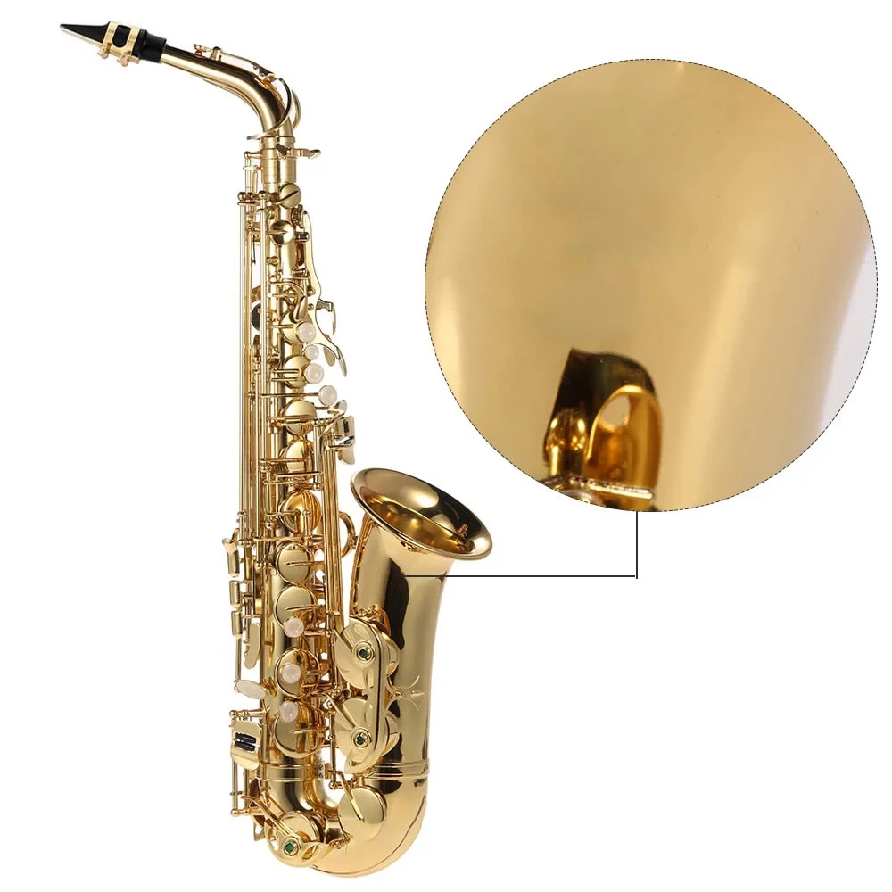 Alto Saxophone Brass Lacquered Gold E Flat Sax 802 Key Type Instrument with Cleaning Brush Cloth Gloves Strap Padded - Image 3
