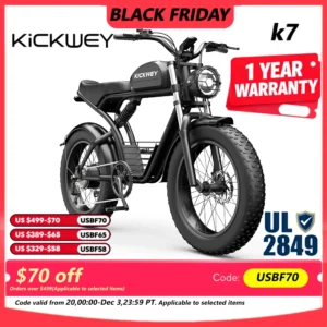 Kickwey K7 Electric bike 1500W Motor 48V 23AH Adult Electric bicycle 20 Inch Fat Tire 32MPH 7-Speed Mountain electric bike