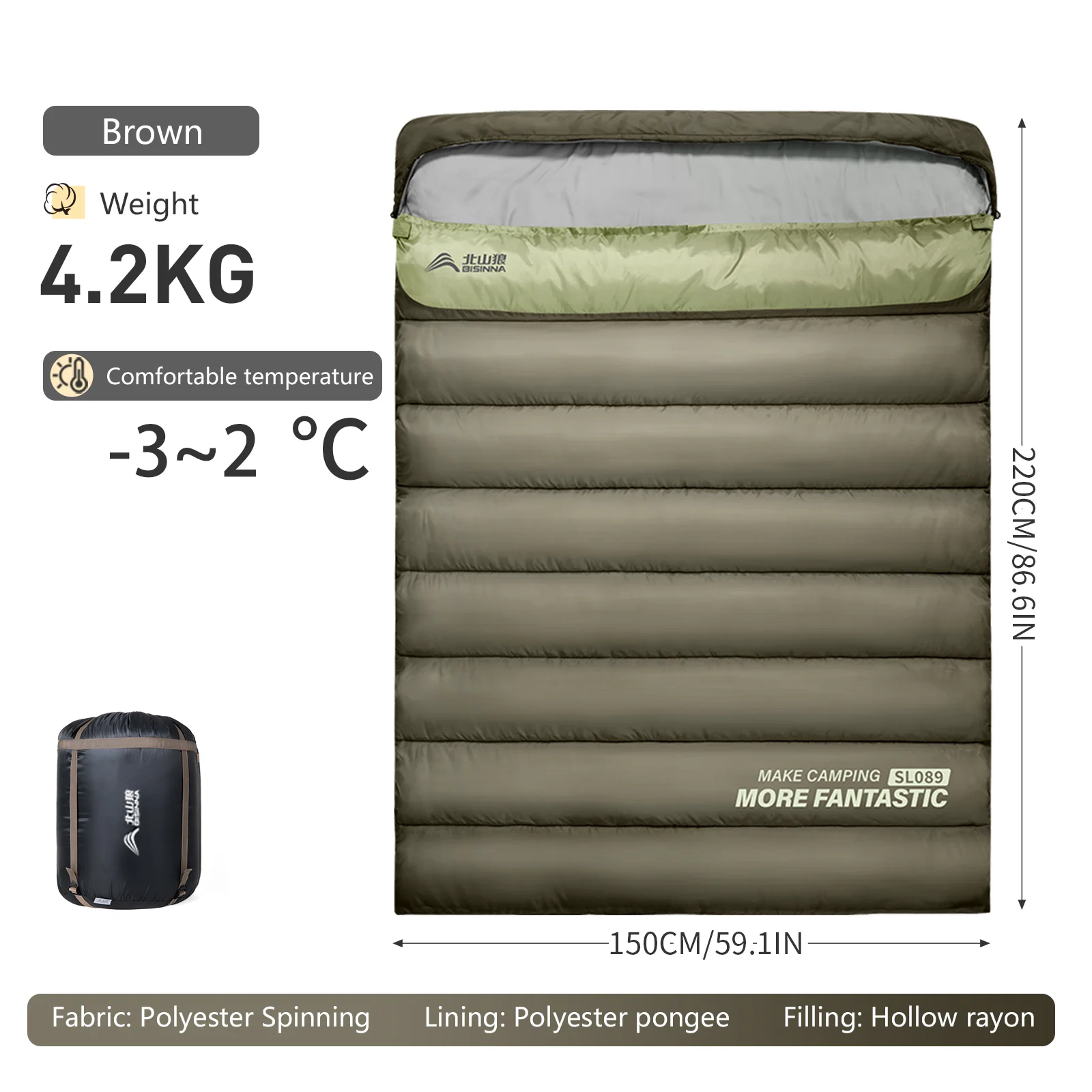 BSWOLF 2 Person Camping Sleeping Bag Four Seasons Portable Winter Sleeping Bag for Outdoor Camp Travel Hiking - Image 11