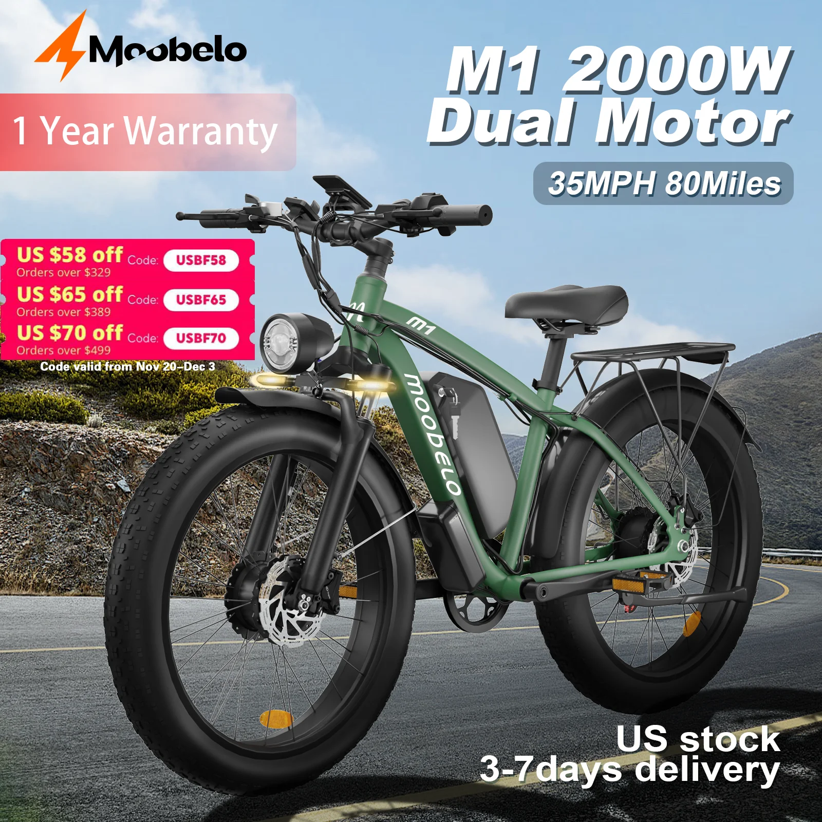 48V 2000W Dual Brushless Geared Motor E Bike for Adults Electric Bicycle with Fast Charging Battery Ideal for US Daily Commute
