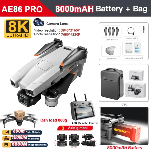 2025 New 8K AE86 Pro Max Drone Professional aerial photography HD 8K With Screen Remote Control 10KM Obstacle Avoidance - Image 8
