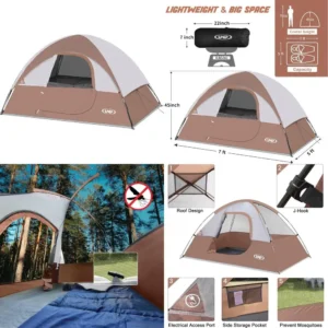 Compact 2-Person Waterproof and Windproof Camping Tent with Rainfly - Quick Setup Portable Dome Tent for Outdoor Adventures