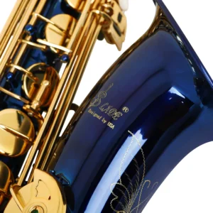 SLADE Bb Tenor Saxophone Blue Gold Key B Flat Tenor Sax Set with Carrying Case Mouthpiece Cleaning Brush Accessories