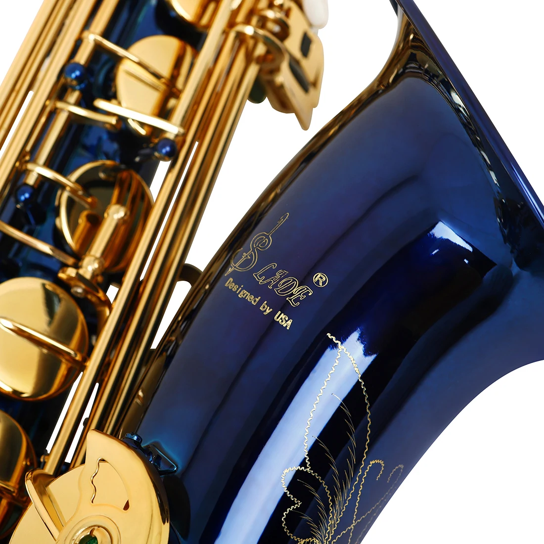 SLADE Bb Tenor Saxophone Blue Gold Key B Flat Tenor Sax Set with Carrying Case Mouthpiece Cleaning Brush Accessories
