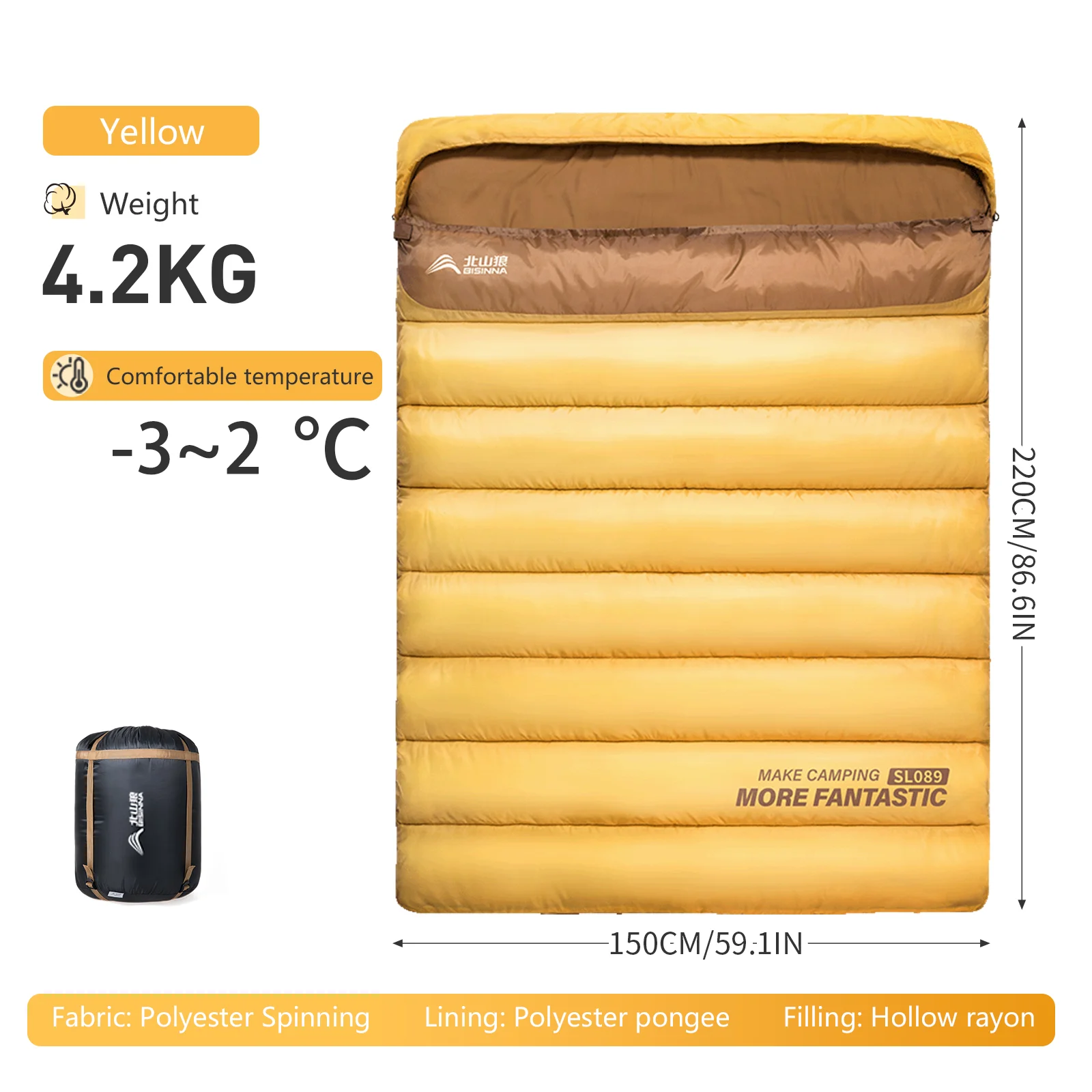 BSWOLF 2 Person Camping Sleeping Bag Four Seasons Portable Winter Sleeping Bag for Outdoor Camp Travel Hiking - Image 7