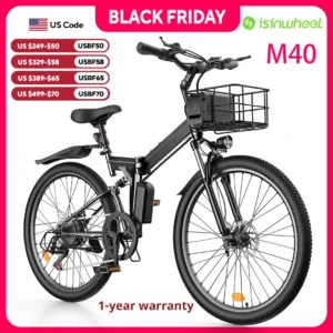 isinwheel M40 Folding Electric Bike 36V10Ah 500W Ebike with Basket 20mph Multifunctional Electric Bicycles With basket Ebikes