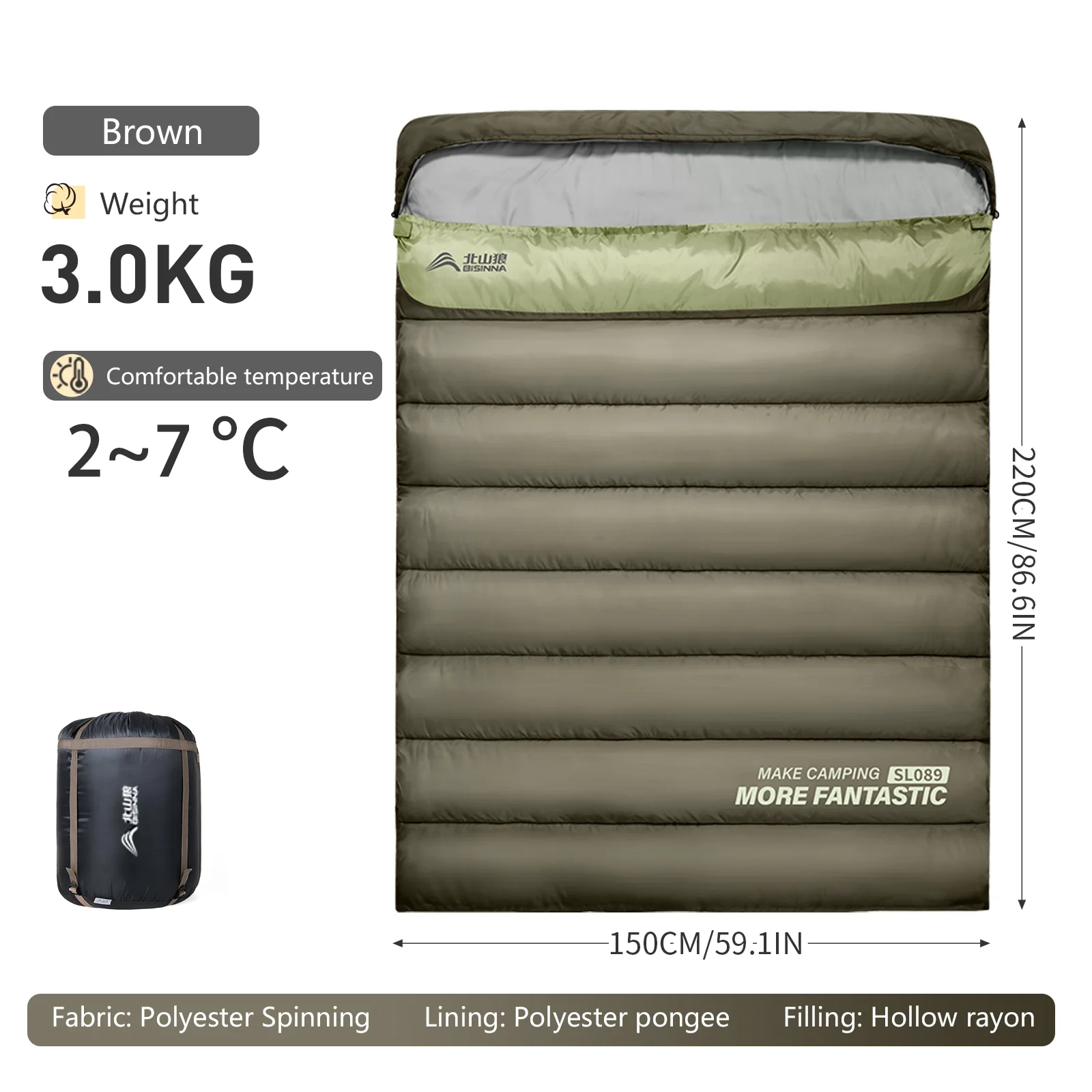 BSWOLF 2 Person Camping Sleeping Bag Four Seasons Portable Winter Sleeping Bag for Outdoor Camp Travel Hiking - Image 9