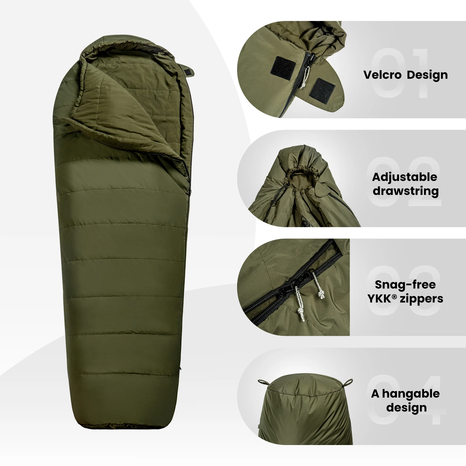 OneTigris Bushcrafter’s Sleeping Bags Tactical Styled Mummy Sleeping Bag for Camping Bushcrafting Backpacking Hiking Survival - Image 5