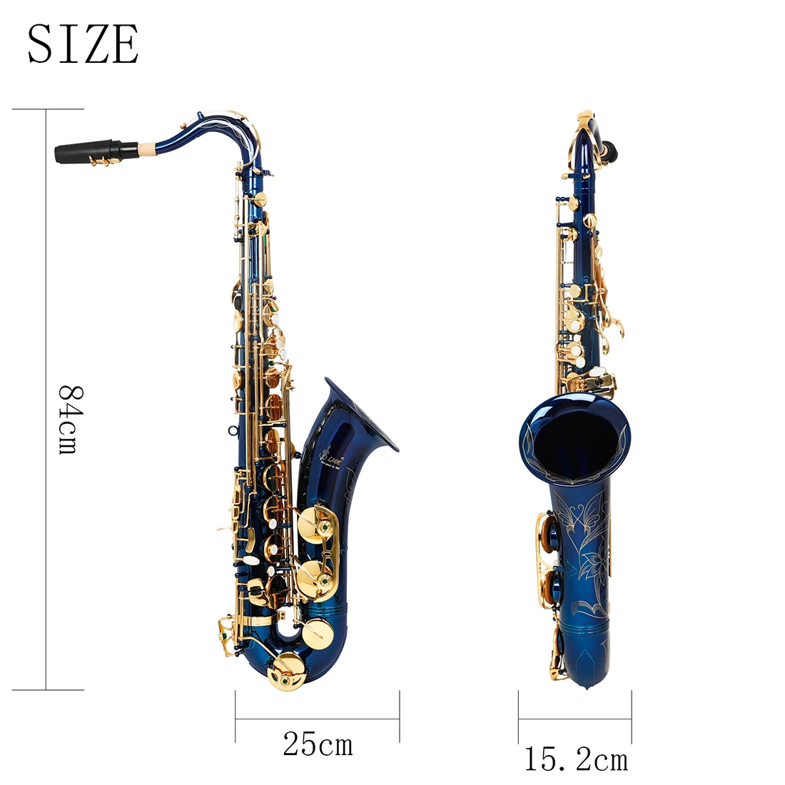 SLADE Bb Tenor Saxophone Blue Gold Key B Flat Tenor Sax Set with Carrying Case Mouthpiece Cleaning Brush Accessories - Image 4