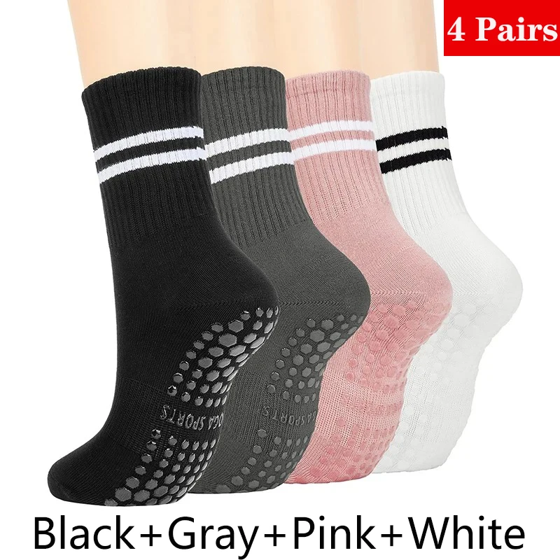 4 Pairs Yoga Socks for Women Professional Non-slip Silicone Mid-tube Pilates Socks Indoor Fitness Gym Dance Sports Floor Socks - Image 10