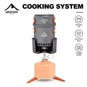 Widesea Portable Camping Stove Set Aluminum 1.3L Pot Wind Guard Canister Stand 2300W All-in-One for Outdoor Cooking Hiking Backp