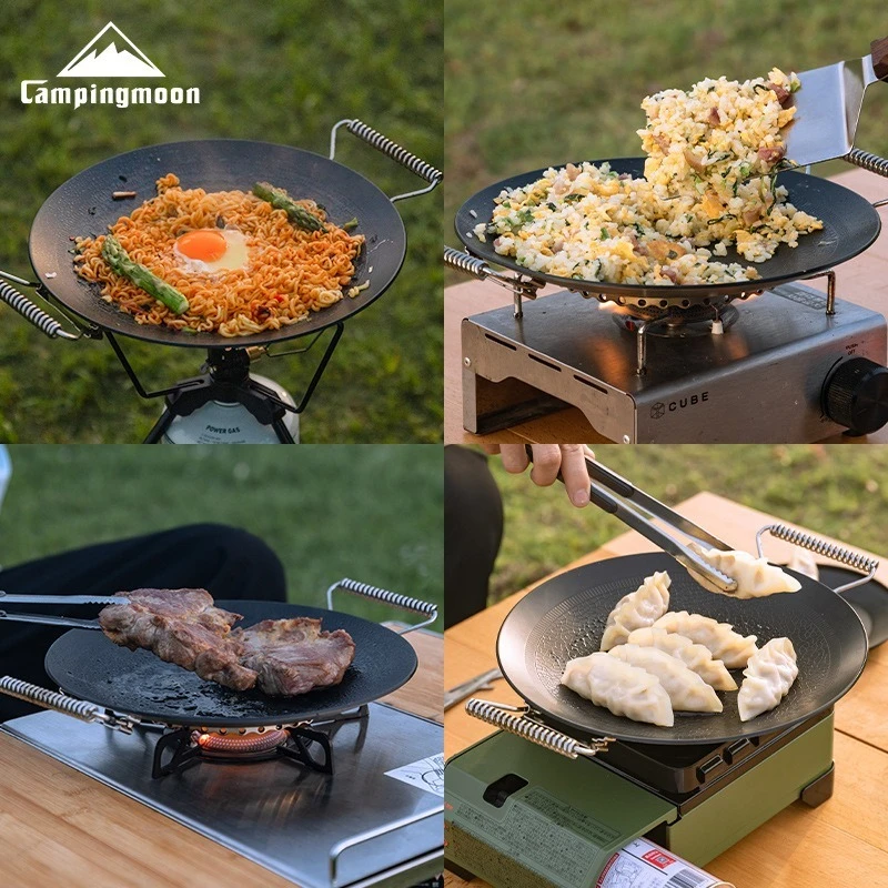 Campingmoon GRW-27F/GRW-33F Camping Outdoor Cookware Set Utensil Steel BBQ Grill Plate Griddle Cooking Pot Non-stick Fry Pans - Image 2