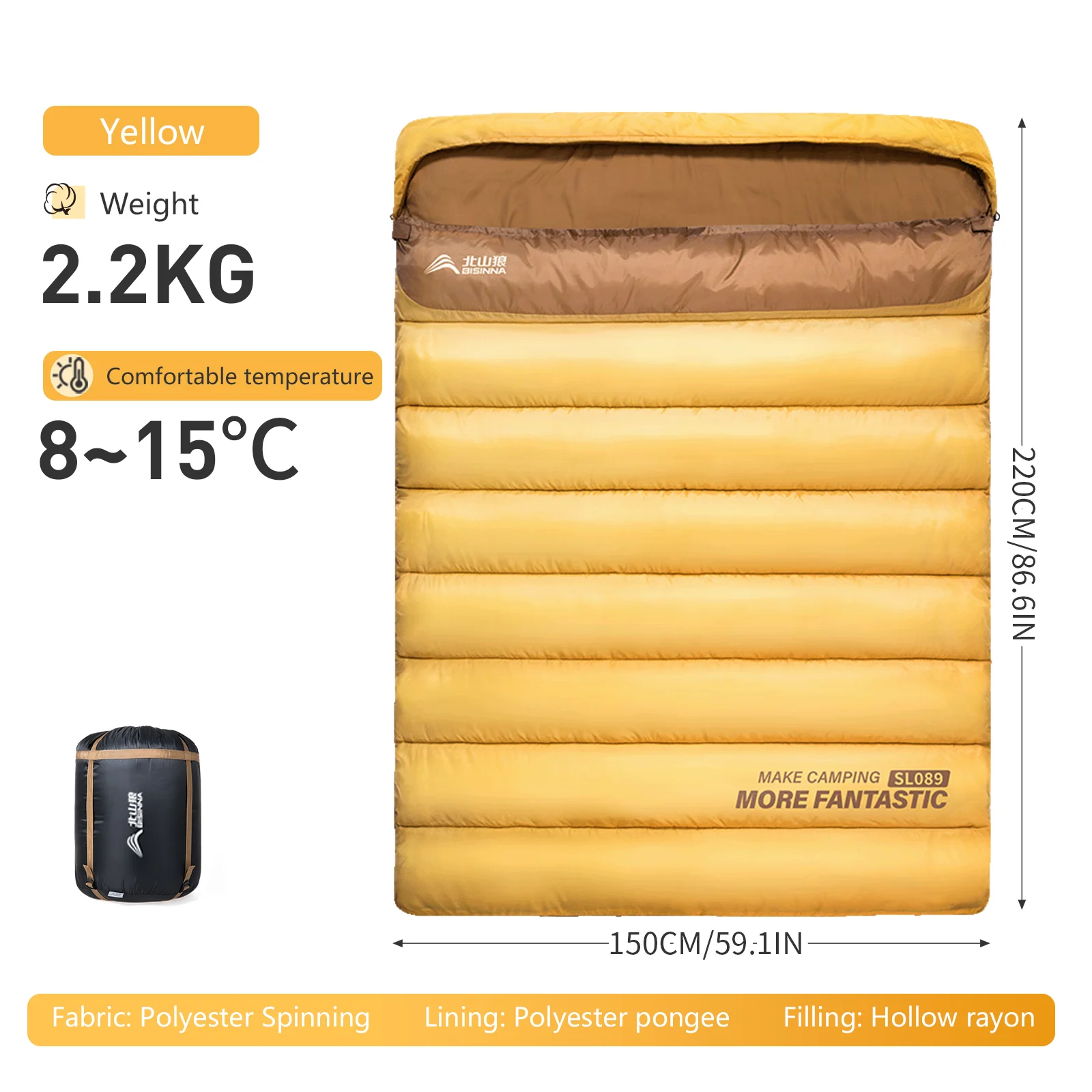 BSWOLF 2 Person Camping Sleeping Bag Four Seasons Portable Winter Sleeping Bag for Outdoor Camp Travel Hiking - Image 12