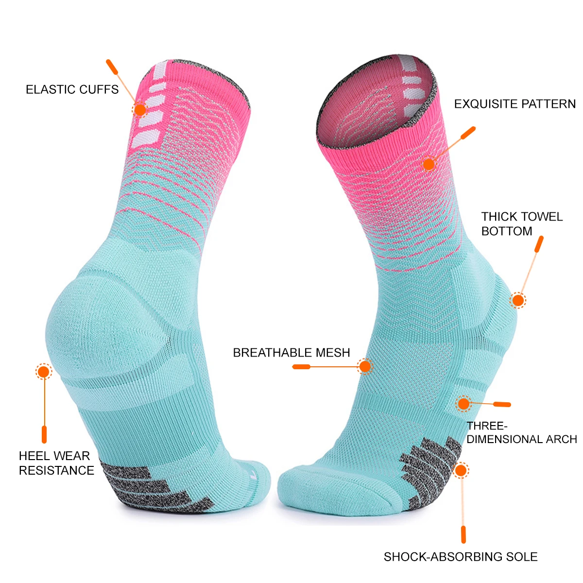WRELS Socks Athletic Cushion Moisture Wicking Sports Socks Thickening Towel Bottom Sweat Absorbing Shock-absorbing Running Socks - Image 2