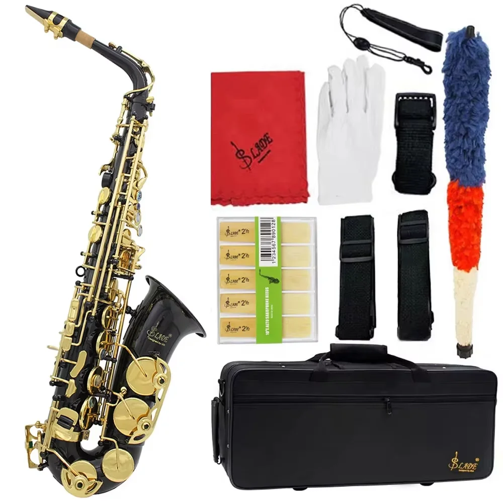 Alto Saxophone Eb E Flat Brass Lacquered Gold Black Sax With Case Gloves Cleaning Cloth Woodwind Musical Instrument Accessories - Image 7