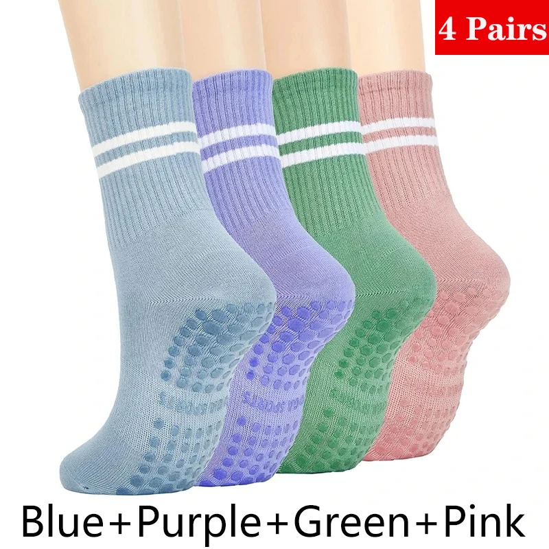 4 Pairs Yoga Socks for Women Professional Non-slip Silicone Mid-tube Pilates Socks Indoor Fitness Gym Dance Sports Floor Socks - Image 8