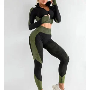 2 Piece Outfit Women's Yoga Set Long Sleeve Top with Thumbholes & High Waist Leggings Fitness Workout Clothes