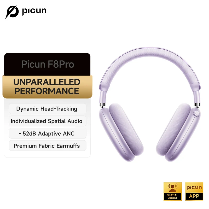 Picun F8 Pro ANC Wireless Headphones Head Tracking 3D Spatial Audio -52dB ANC HIFI Bluetooth Headset ENC HD Mic Low-Latency APP - Image 13