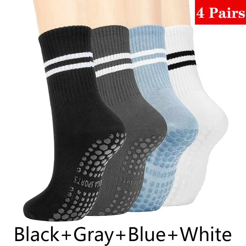 4 Pairs Yoga Socks for Women Professional Non-slip Silicone Mid-tube Pilates Socks Indoor Fitness Gym Dance Sports Floor Socks - Image 7