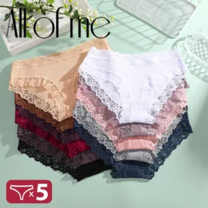 5PCS/Set Sexy Lace Cotton Panties for Women Flroal Lace Seamless Briefs Low Rise Lingerie Female Breathable Soft Underwear S-XL
