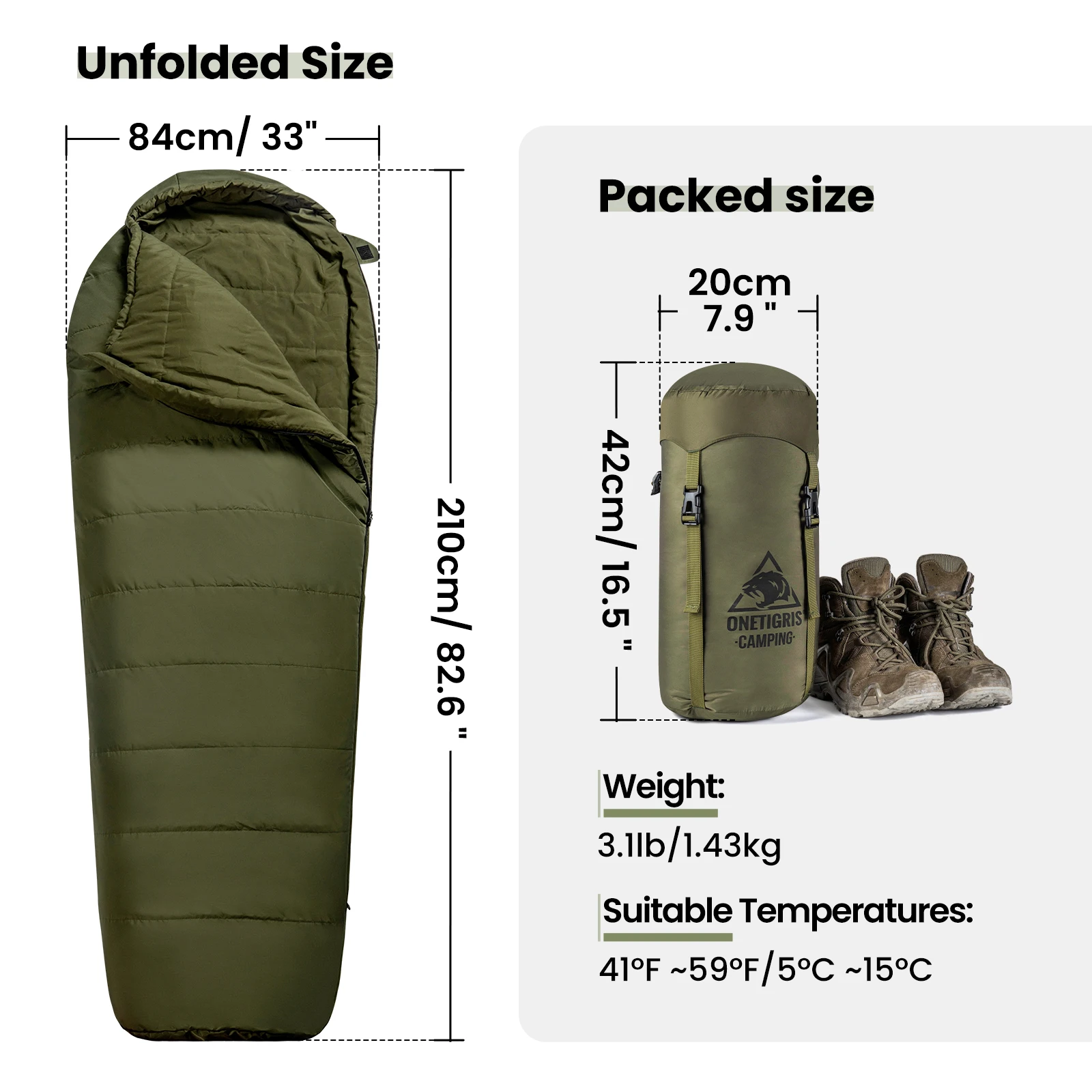 OneTigris Bushcrafter’s Sleeping Bags Tactical Styled Mummy Sleeping Bag for Camping Bushcrafting Backpacking Hiking Survival - Image 6
