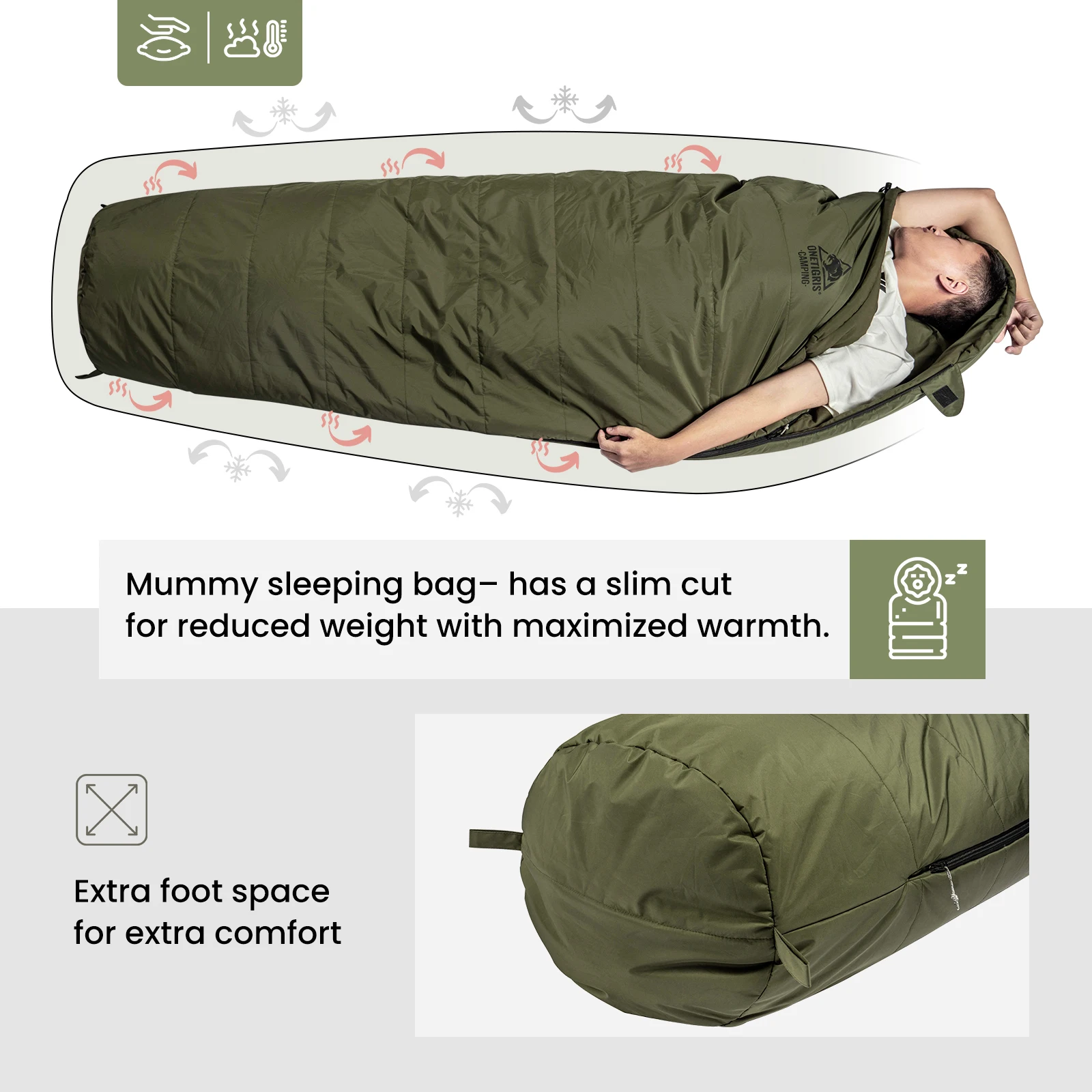 OneTigris Bushcrafter’s Sleeping Bags Tactical Styled Mummy Sleeping Bag for Camping Bushcrafting Backpacking Hiking Survival - Image 4