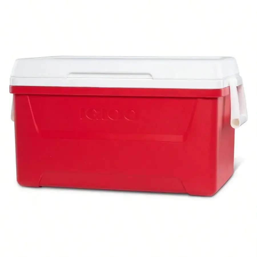 48 QT Ice Chest Cooler, Hard Plastic Portable Cooler Box with Lid for Camping, Beach, Tailgating & Outdoor Parties, Red - Image 2