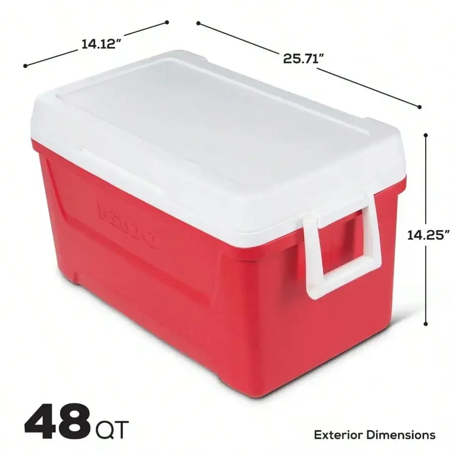 48 QT Ice Chest Cooler, Hard Plastic Portable Cooler Box with Lid for Camping, Beach, Tailgating & Outdoor Parties, Red - Image 4
