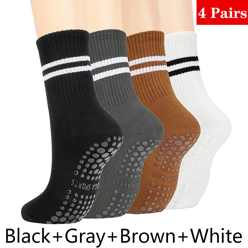 4 Pairs Yoga Socks for Women Professional Non-slip Silicone Mid-tube Pilates Socks Indoor Fitness Gym Dance Sports Floor Socks - Image 9