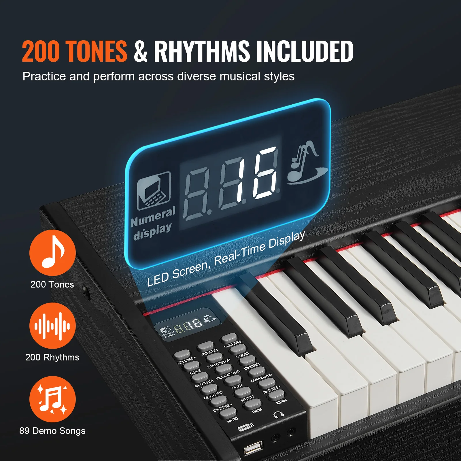 SucceBuy Weighted Digital Piano 88 Key Fully Weighted Keys Electric Piano Keyboard & Speakers 200 Tones & Rhythms for Beginner - Image 4