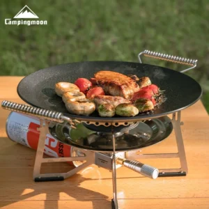 Campingmoon GRW-27F/GRW-33F Camping Outdoor Cookware Set Utensil Steel BBQ Grill Plate Griddle Cooking Pot Non-stick Fry Pans
