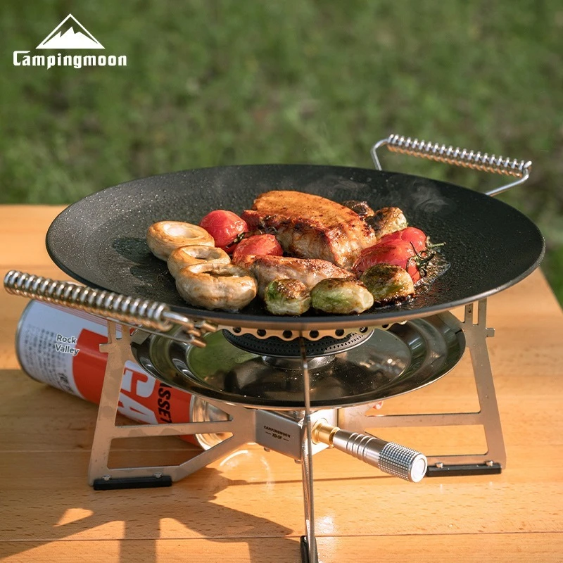 Campingmoon GRW-27F/GRW-33F Camping Outdoor Cookware Set Utensil Steel BBQ Grill Plate Griddle Cooking Pot Non-stick Fry Pans