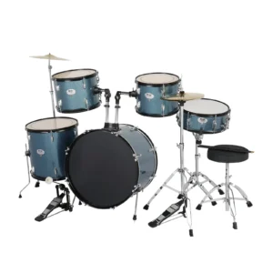 Full Size Adult Drum Set 5-Piece Black with Bass Drum, two Tom Drum, Snare Drum, Floor Tom, 16" Ride Cymbal, 14" Hi-hat Cymbals