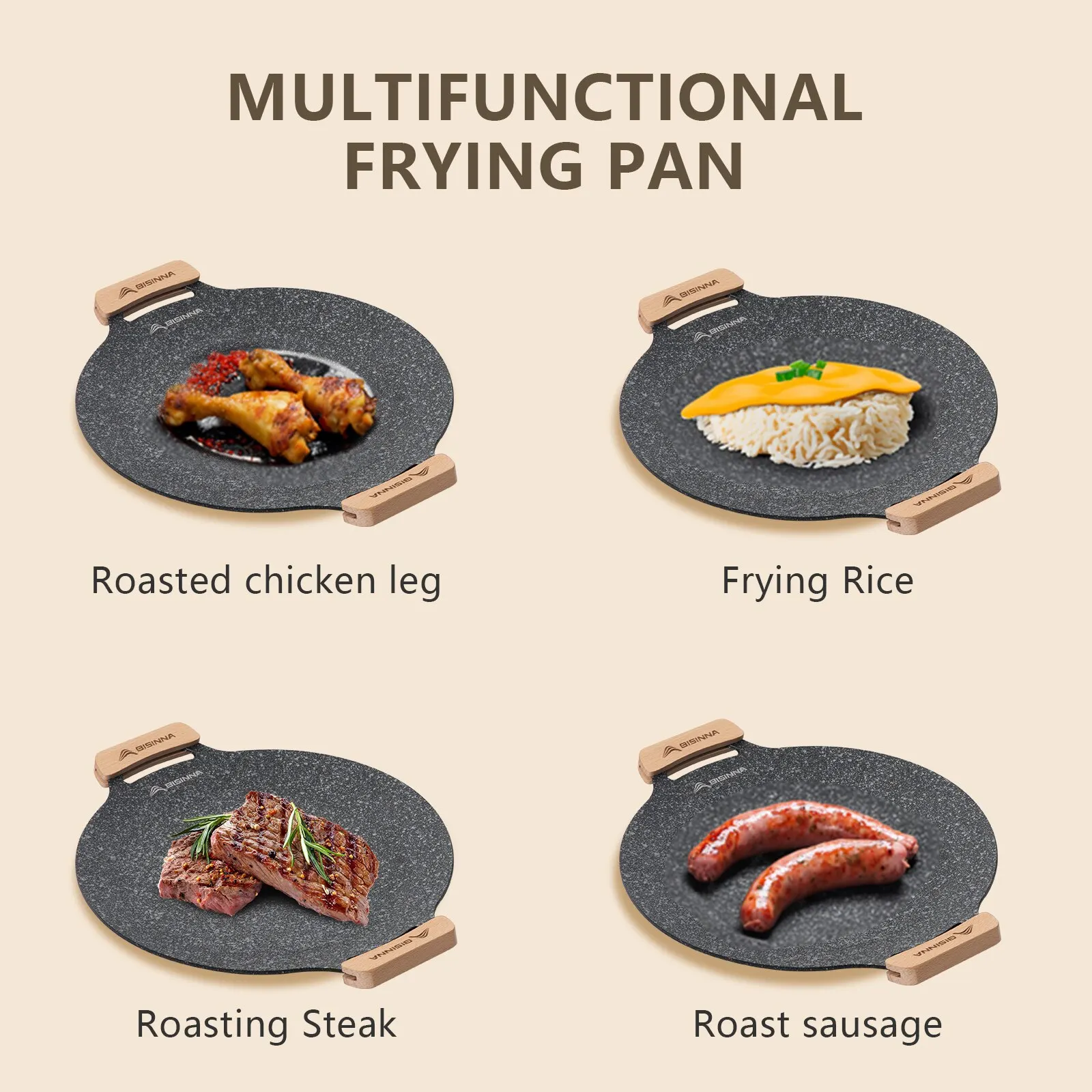 BISINNA 30CM Outdoor BBQ Grill Pan Non Stick Stovetop Baking Tray Korean Roastig Grill Plate Camping Equipment - Image 6