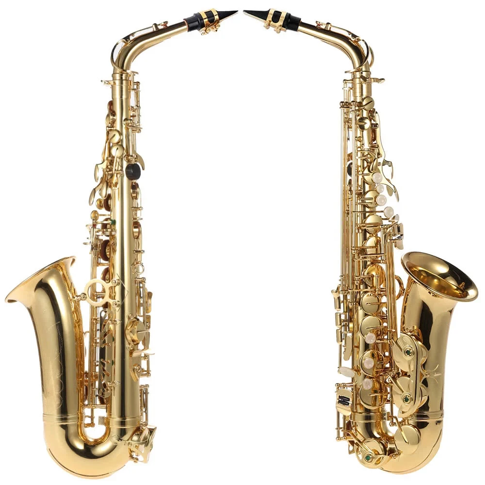 Alto Saxophone Brass Lacquered Gold E Flat Sax 802 Key Type Instrument with Cleaning Brush Cloth Gloves Strap Padded - Image 2