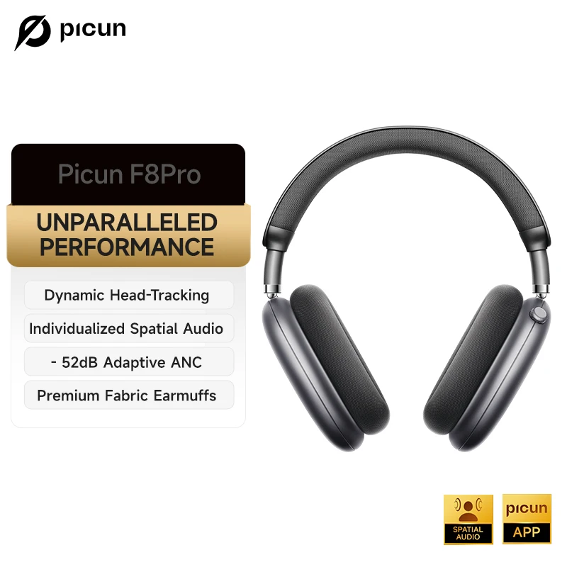 Picun F8 Pro ANC Wireless Headphones Head Tracking 3D Spatial Audio -52dB ANC HIFI Bluetooth Headset ENC HD Mic Low-Latency APP - Image 23