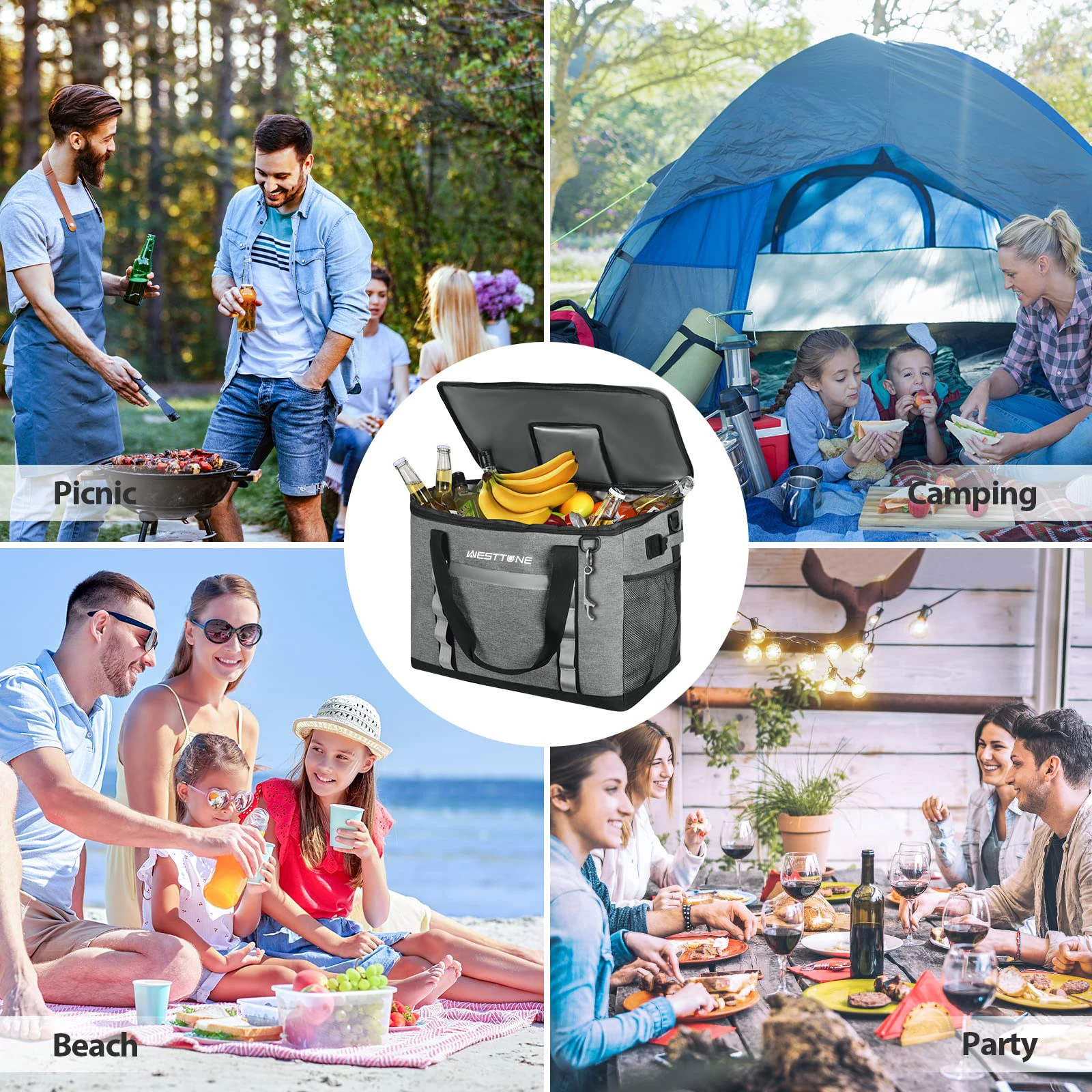 WESTTUNE 75 Cans Soft Cooler Bag Collapsible Cooler Ice Chest Large Leakproof Camping Cooler Portable Cooler for Travel Beach - Image 6