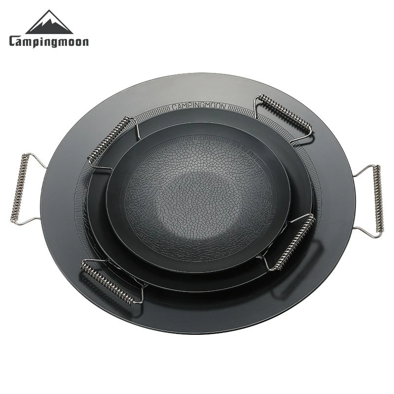 Campingmoon GRW-27F/GRW-33F Camping Outdoor Cookware Set Utensil Steel BBQ Grill Plate Griddle Cooking Pot Non-stick Fry Pans - Image 5