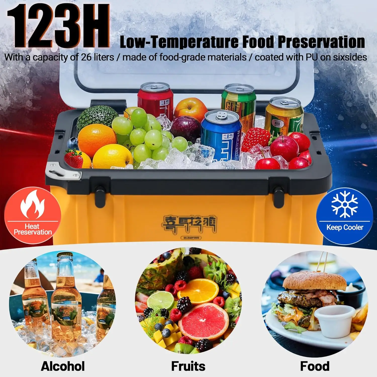 20 Quart Camp Cooler - Insulated Ice Chest 48 Hours Ice Retention Portable Handle - Bear Proof Travel Ice Box for Beach Drink BB - Image 4