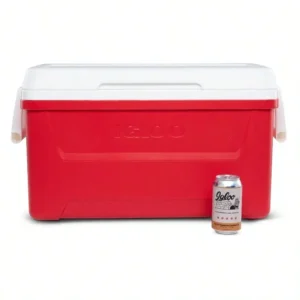 48 QT Ice Chest Cooler, Hard Plastic Portable Cooler Box with Lid for Camping, Beach, Tailgating & Outdoor Parties, Red