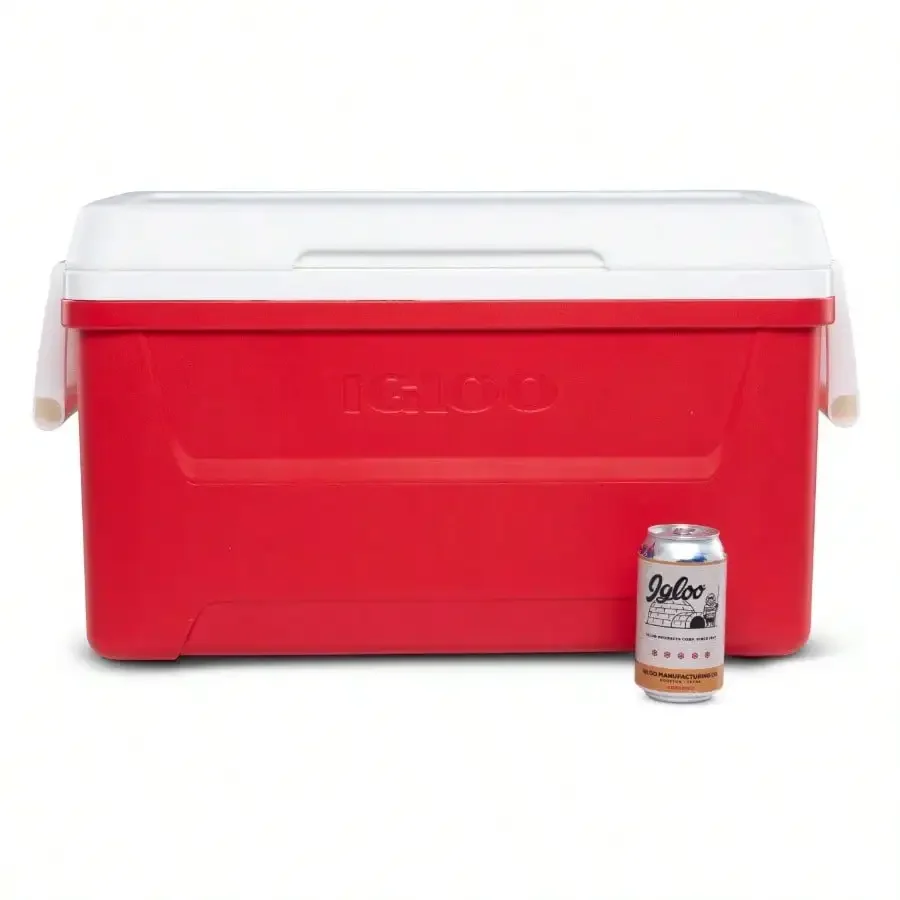 48 QT Ice Chest Cooler, Hard Plastic Portable Cooler Box with Lid for Camping, Beach, Tailgating & Outdoor Parties, Red