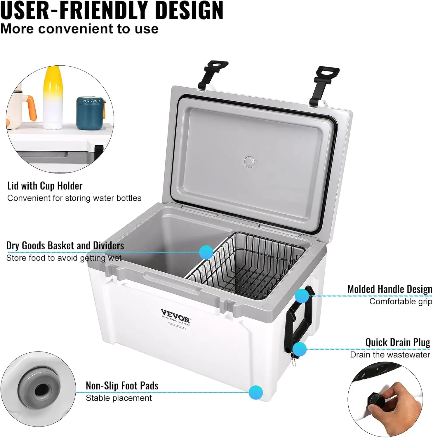 Ultra-Light Hard Cooler, Ice Retention Cooler with Heavy Duty Handle, Ice Chest Lunch Box for Camping, Travel, Outdoor, Keeps Co - Image 4