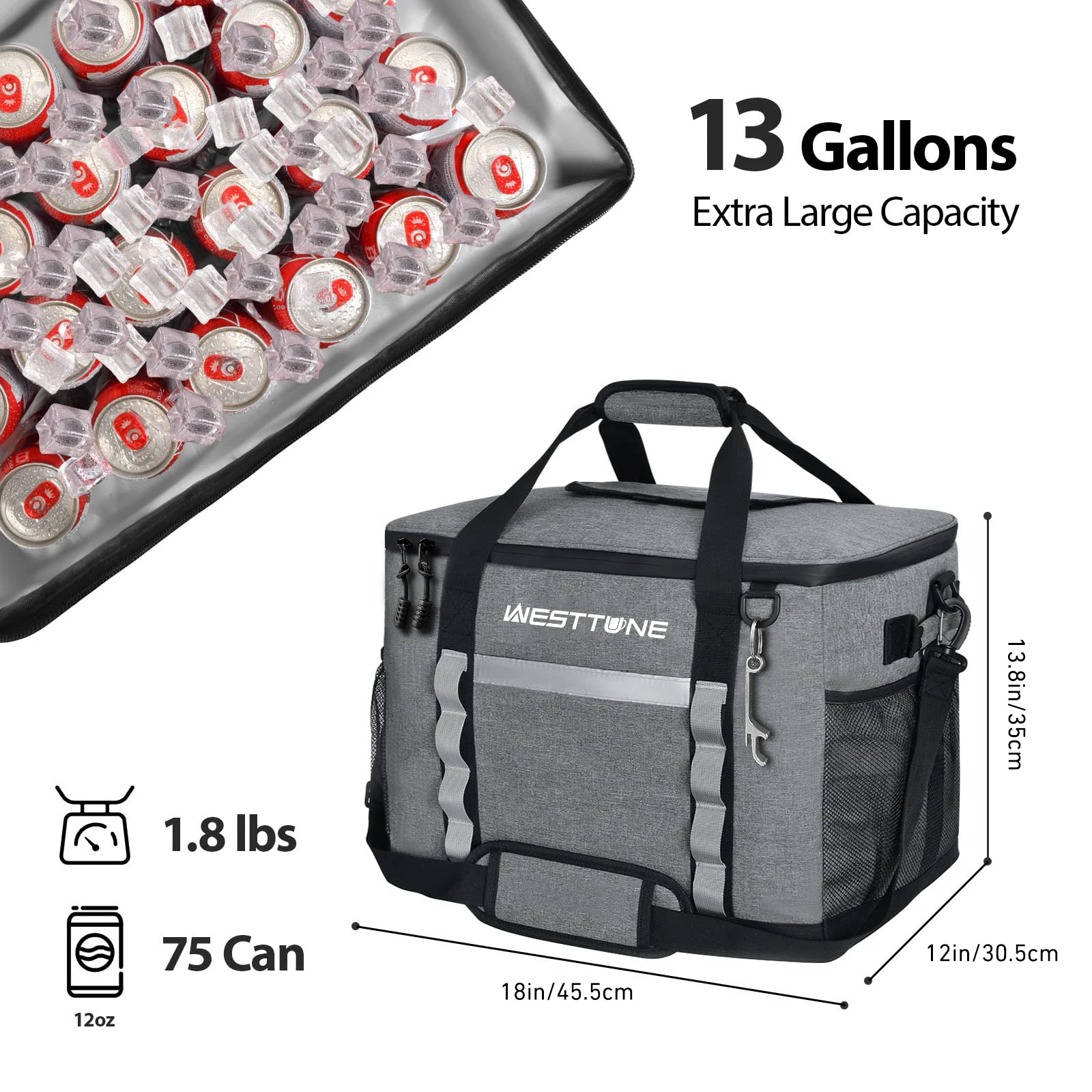 WESTTUNE 75 Cans Soft Cooler Bag Collapsible Cooler Ice Chest Large Leakproof Camping Cooler Portable Cooler for Travel Beach - Image 4